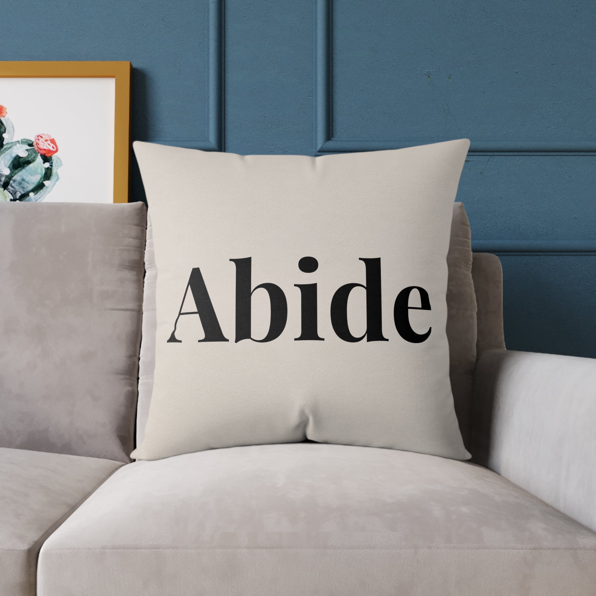 Abide Decorative Pillow — Minimalist Faith Inspired Canvas Throw Pillow with Typographic Text