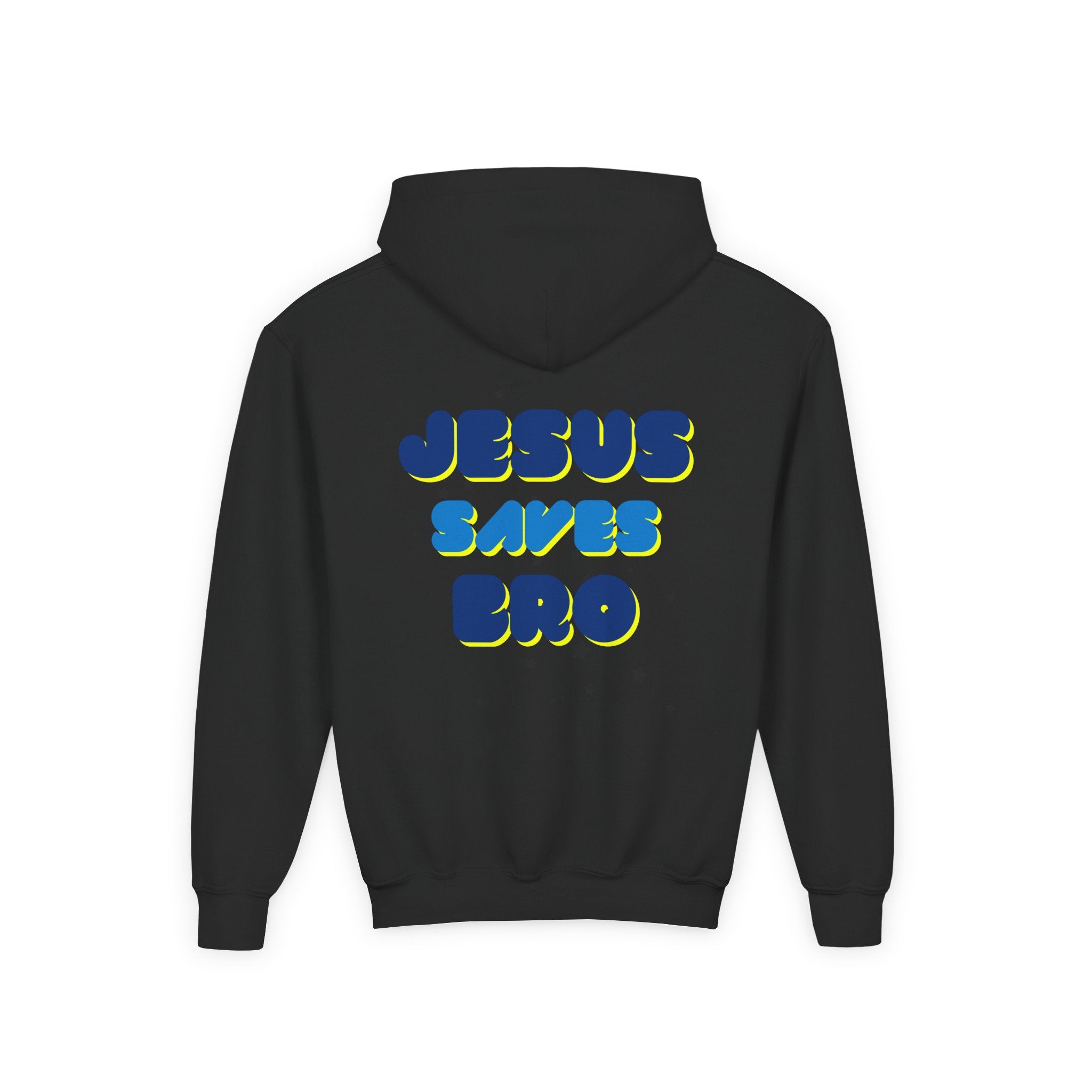 Youth Hoodie — "Jesus Saves Bro" Christian Graphic Pullover