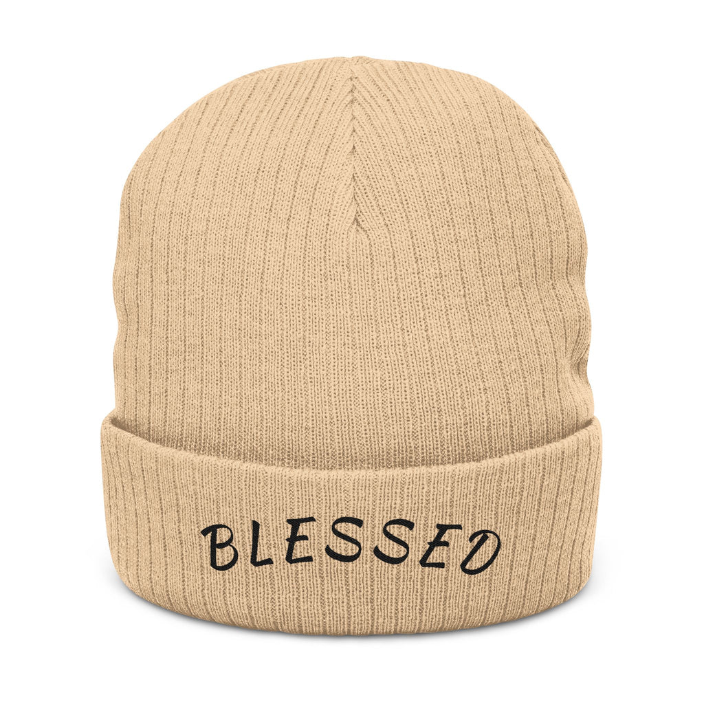 Blessed Embroidered Beanie | Ribbed Knit Cuffed Hat