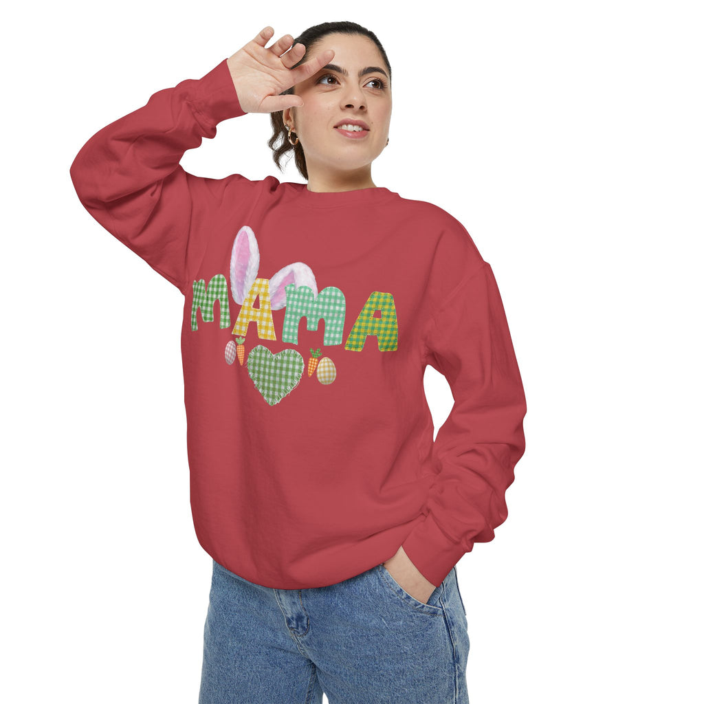 Mama Easter Bunny Sweatshirt — Cute Plaid ‘MAMA’ with Bunny Ears & Eggs
