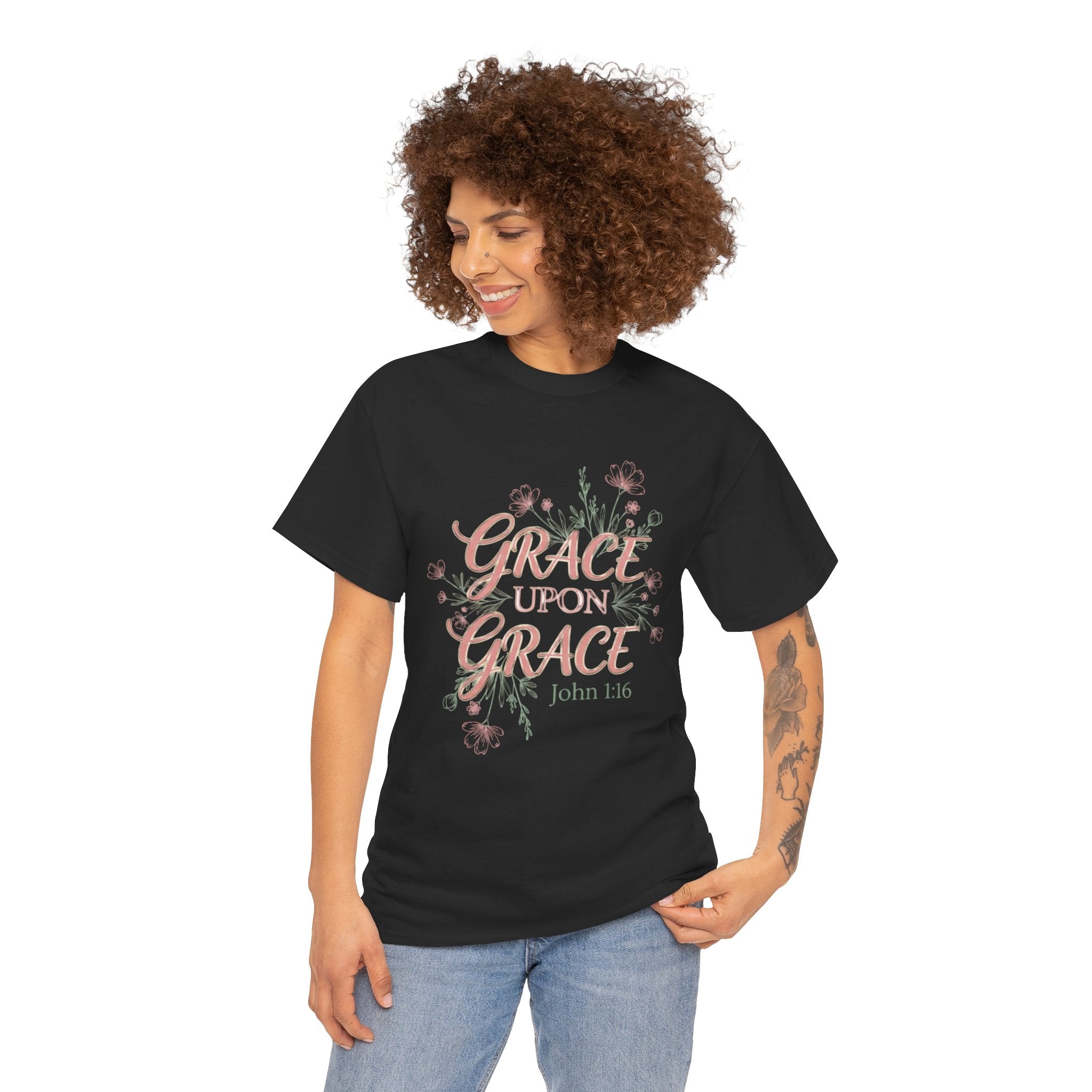 Grace Upon Grace Tee — John 1:16 Floral Christian T-Shirt