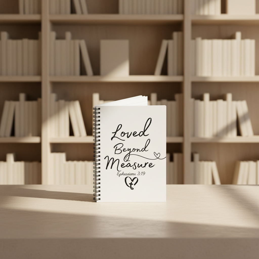 Loved Beyond Measure Spiral Notebook — Ephesians 3:19 Christian Journal - White