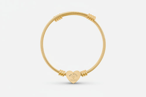 Be Still - Psalms 46:10 Heart Cuff Bracelet — Cable Bangle (Silver or Gold)