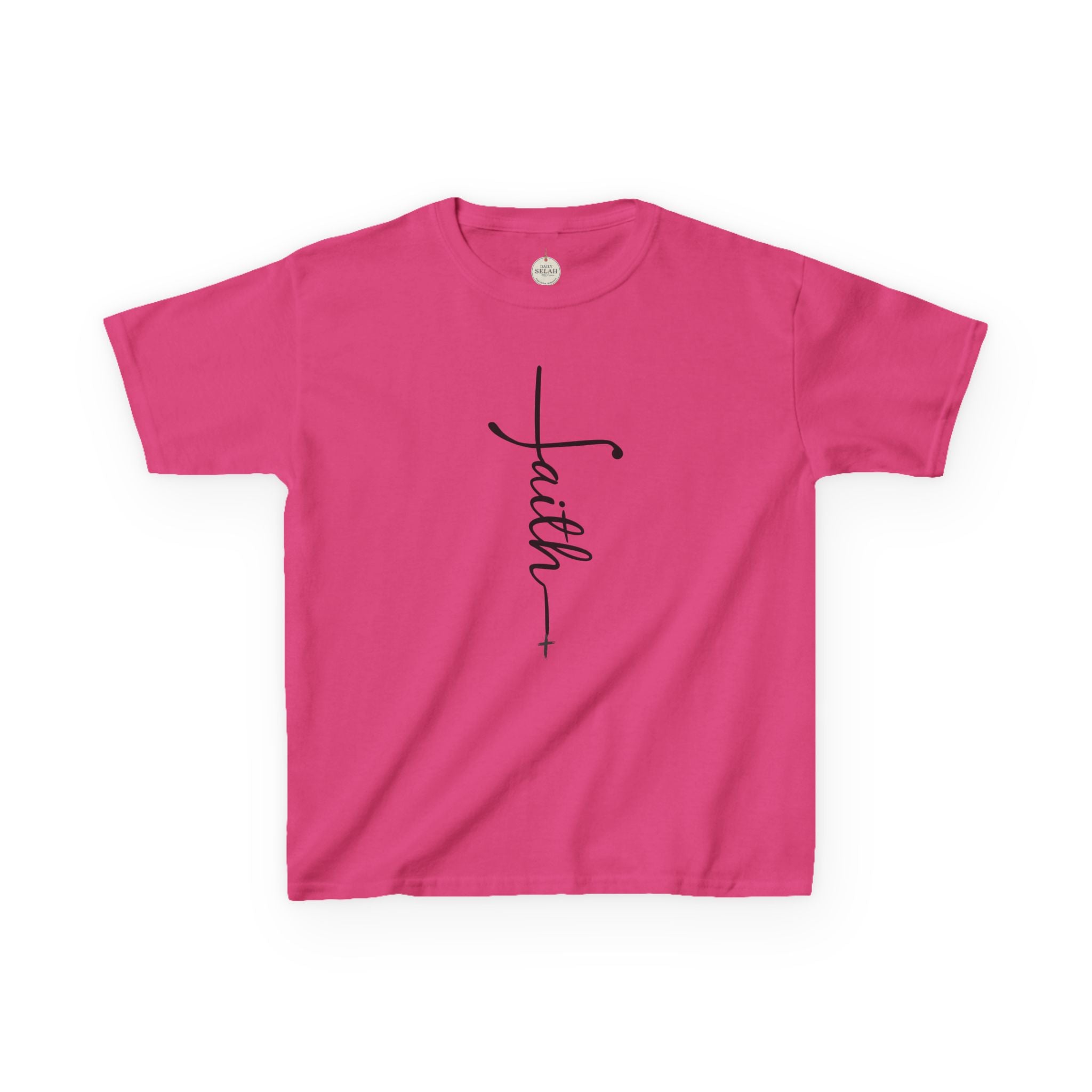Kids Tee — Vertical "faith" Cross Script Graphic