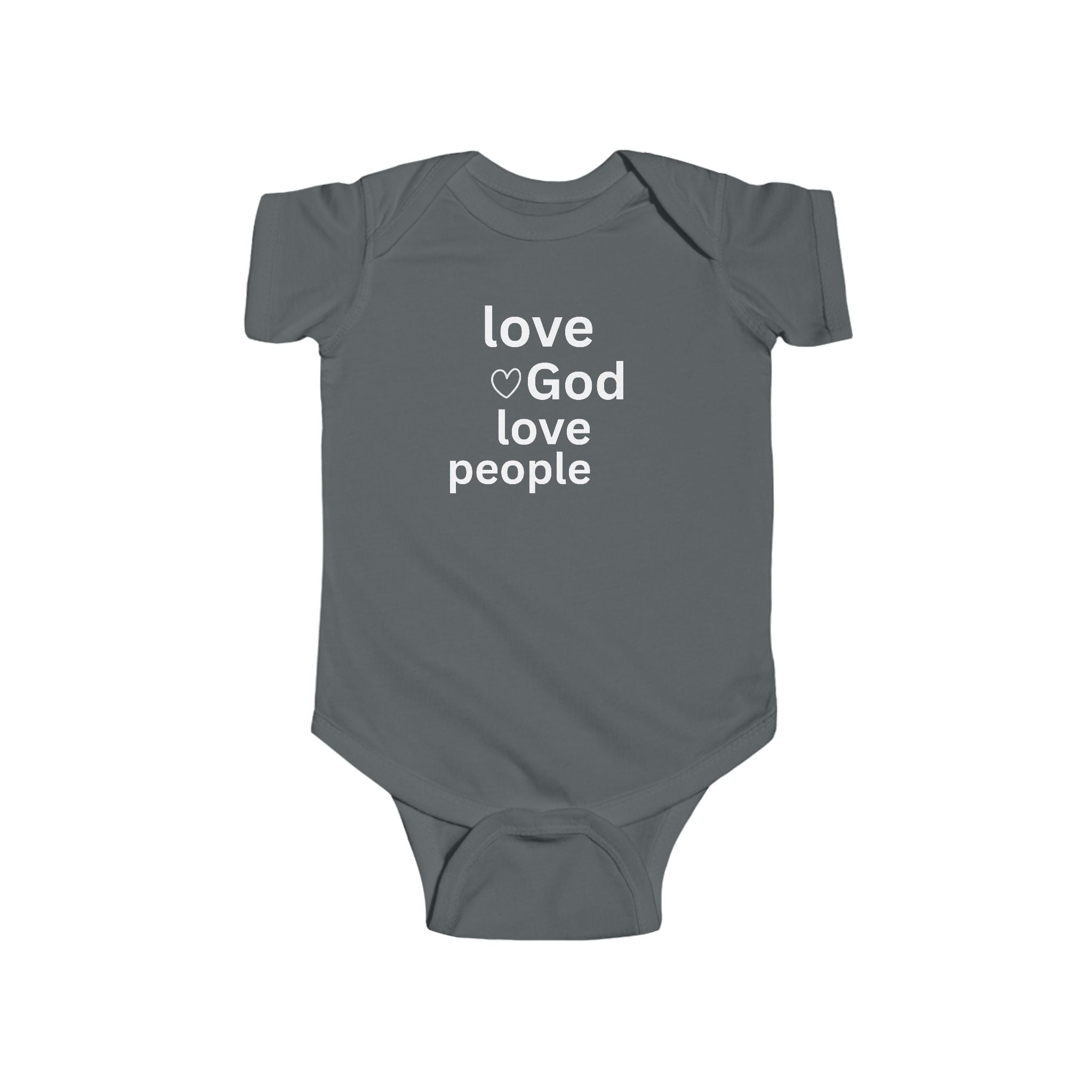 Infant Bodysuit - "Love God Love People" Baby Onesie, Christian Newborn Gift 2 Sided Humor