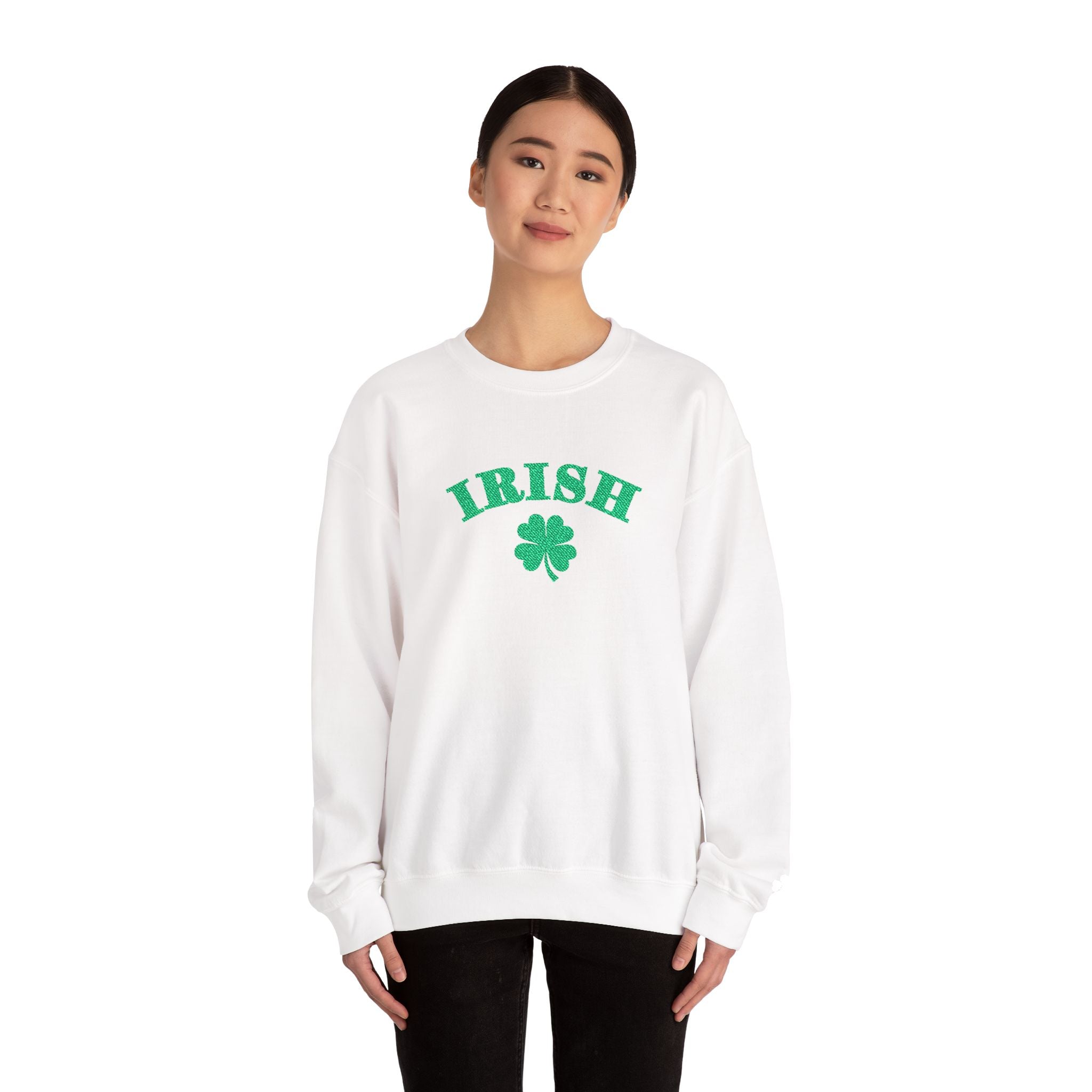 Embroidered Irish with Shamrock Crewneck Sweatshirt - Wrist Shamrock
