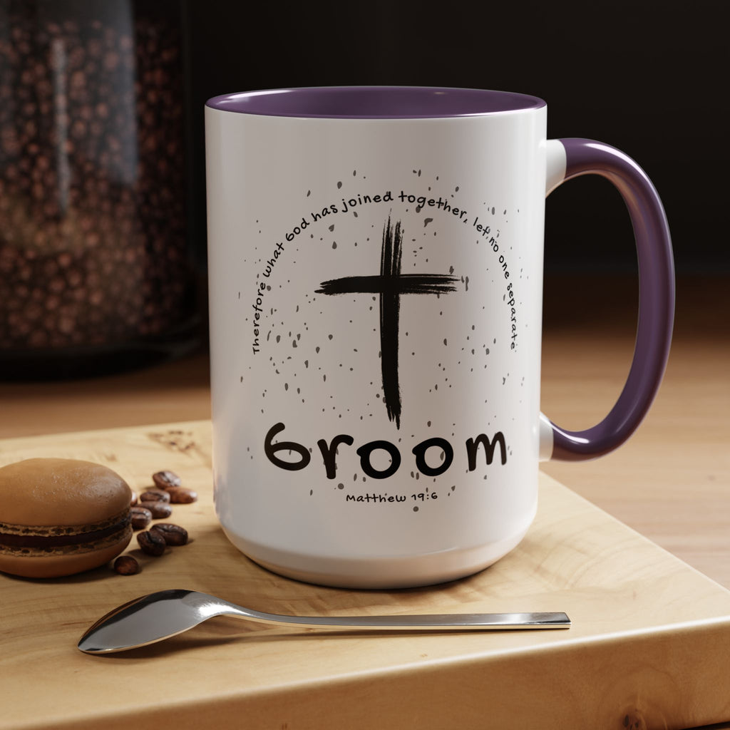 Groom Faith Coffee Mug – Cross & Matthew 19:6 Wedding Gift