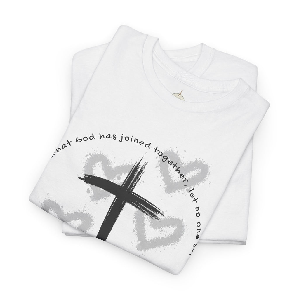 Bride T-Shirt — Christian Cross & Hearts Bridal Faith Tee - Christian - Matthew 19:6