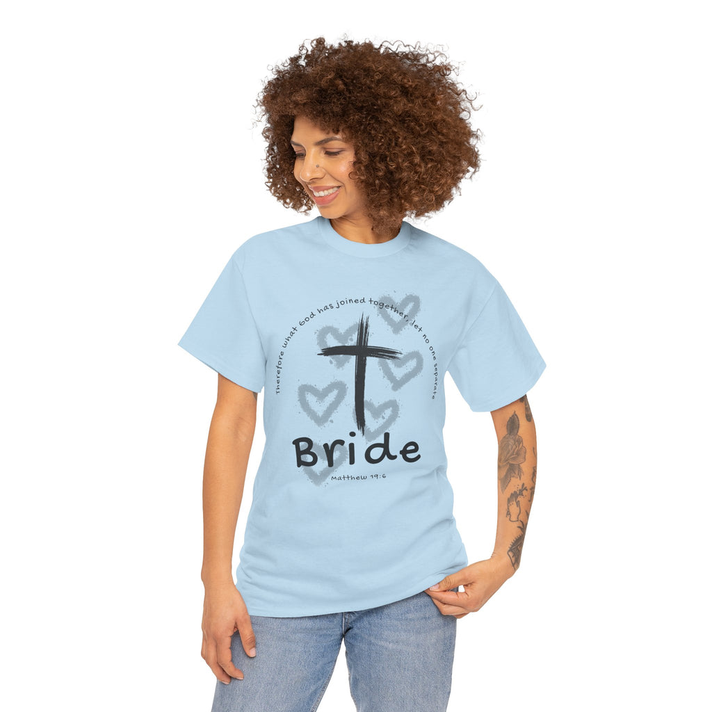 Bride T-Shirt — Christian Cross & Hearts Bridal Faith Tee - Christian - Matthew 19:6
