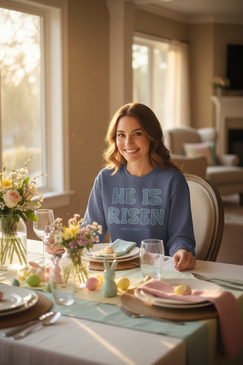 Comfort Colors - He Is Risen Sweatshirt — Christian Easter Pullover (Matthew 28:6)