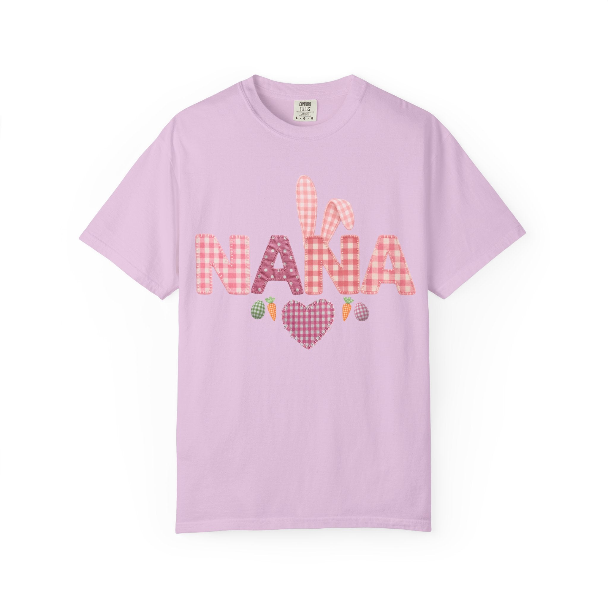 Nana Pink Gingham Heart Easter T-Shirt Comfort Colors
