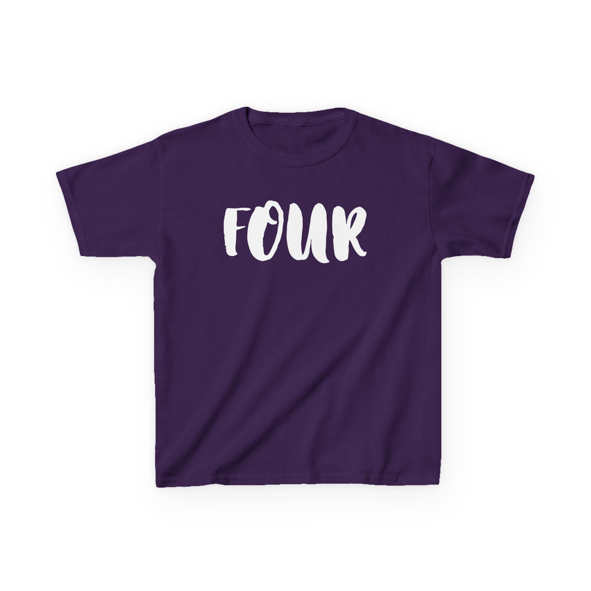 Kids 'Four' Birthday T‑Shirt — Fun Script Number Tee for 4-Year-Olds