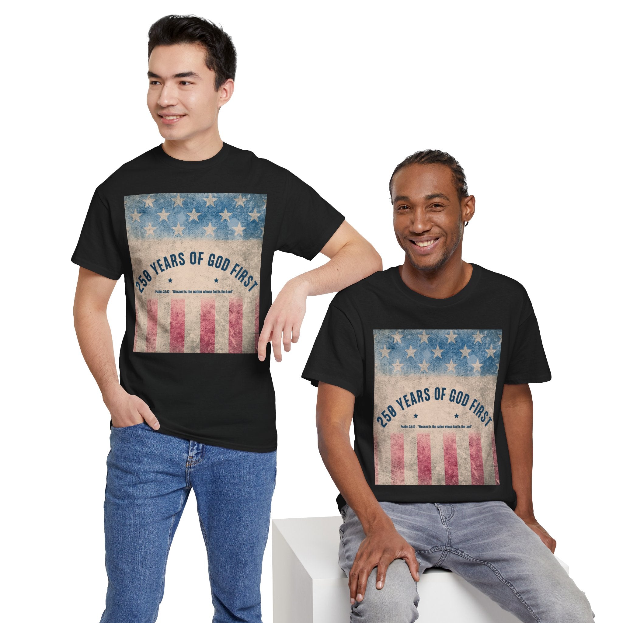 God First 250 Years Vintage American Flag  and Patriotic T-Shirt