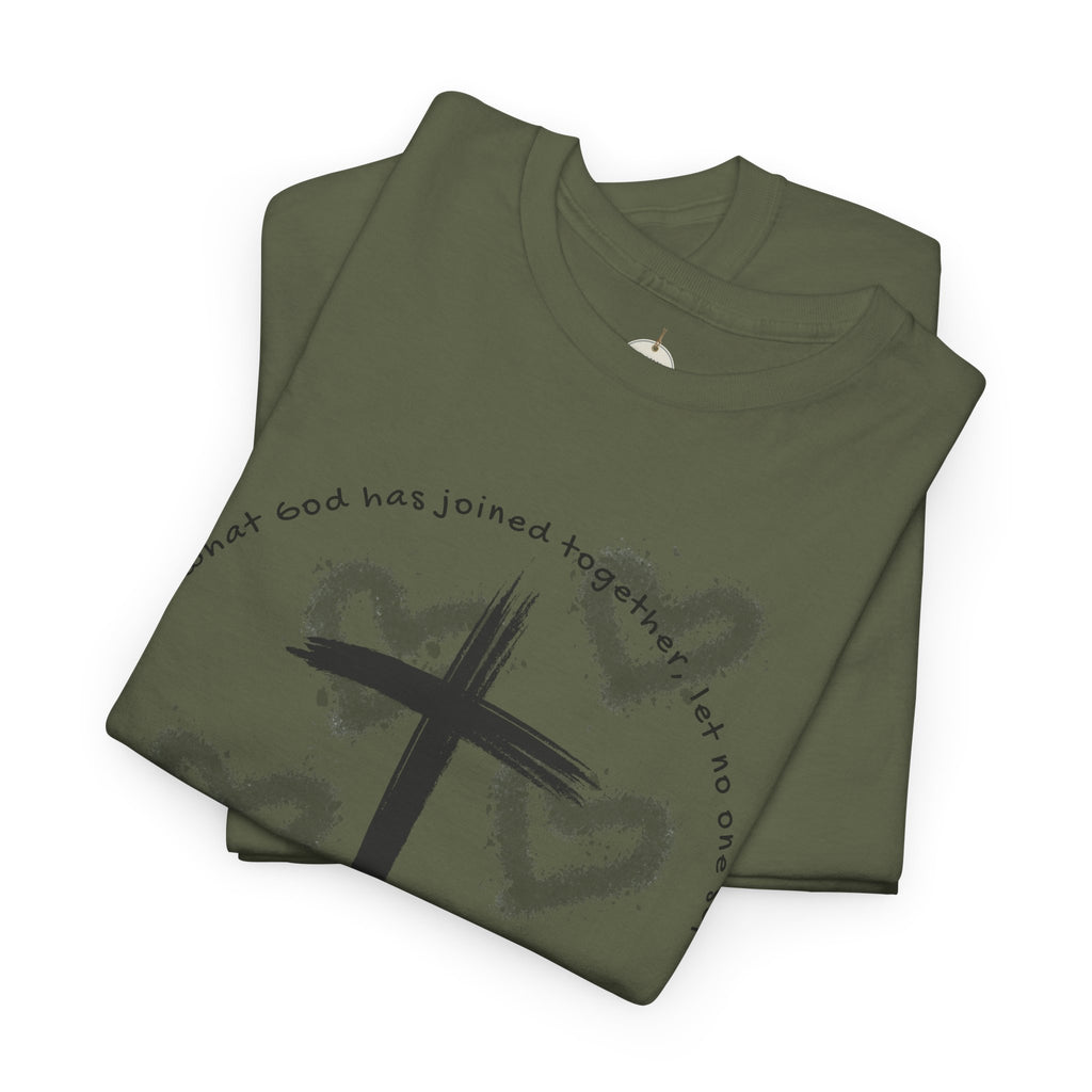 Bride T-Shirt — Christian Cross & Hearts Bridal Faith Tee - Christian - Matthew 19:6