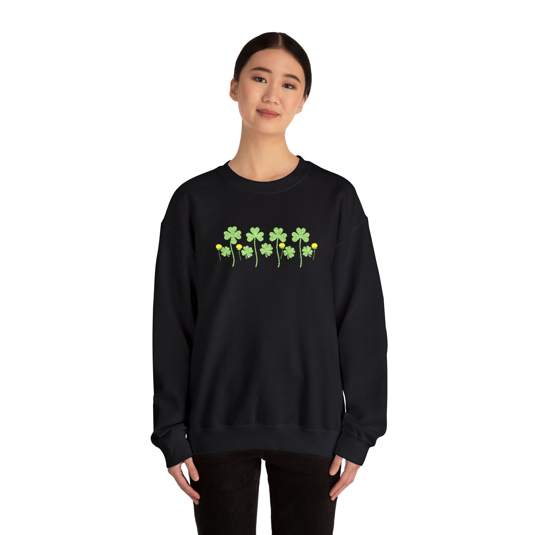 Embroidered St. Patrick's Day Shamrock Row Crewneck Sweatshirt