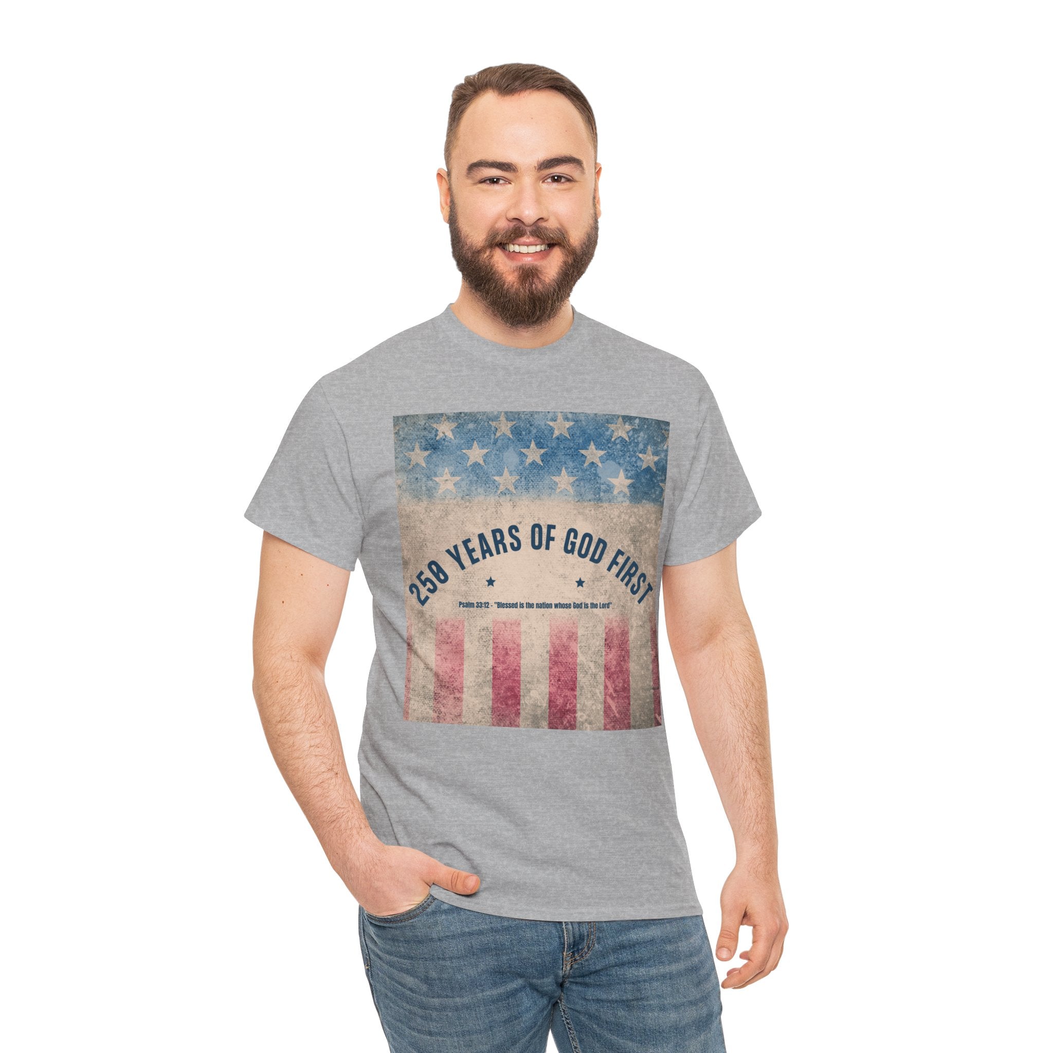 God First 250 Years Vintage American Flag  and Patriotic T-Shirt