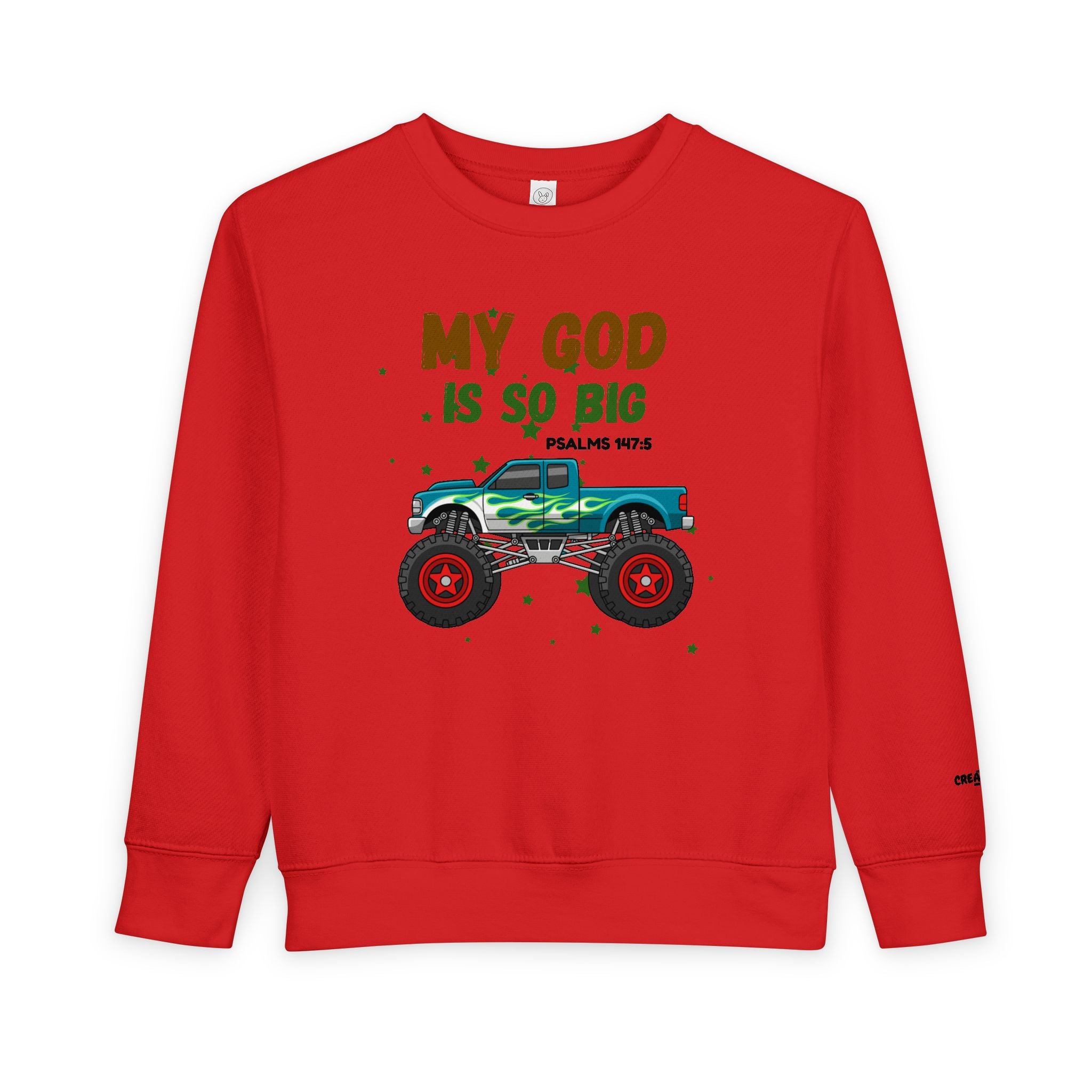 Toddler Sweatshirt — "My God Is So Big" Monster Truck Christian Kids Crewneck