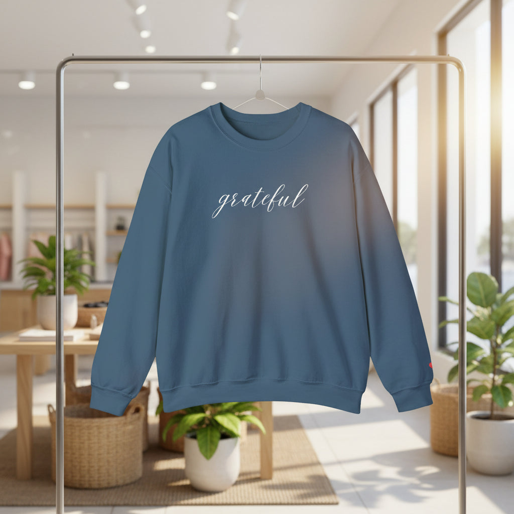 Embroidered Grateful Script Crewneck Sweatshirt