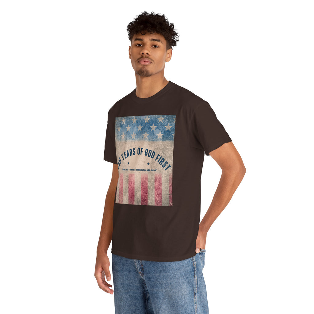 God First 250 Years Vintage American Flag  and Patriotic T-Shirt