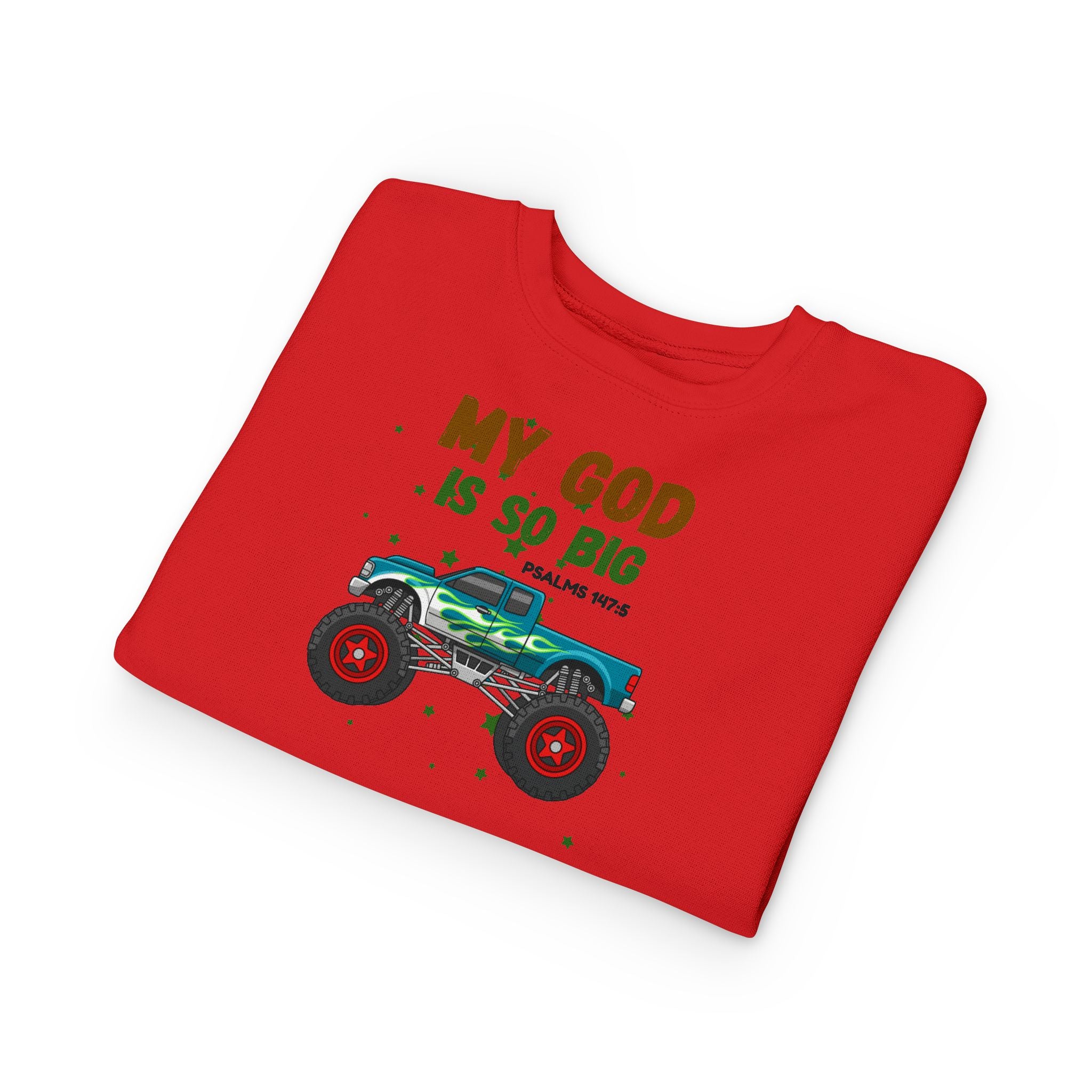 Toddler Sweatshirt — "My God Is So Big" Monster Truck Christian Kids Crewneck