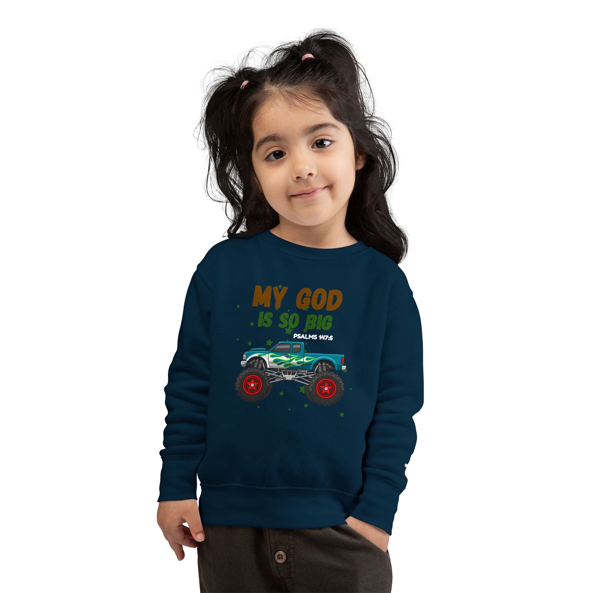 Toddler Sweatshirt — "My God Is So Big" Monster Truck Christian Kids Crewneck
