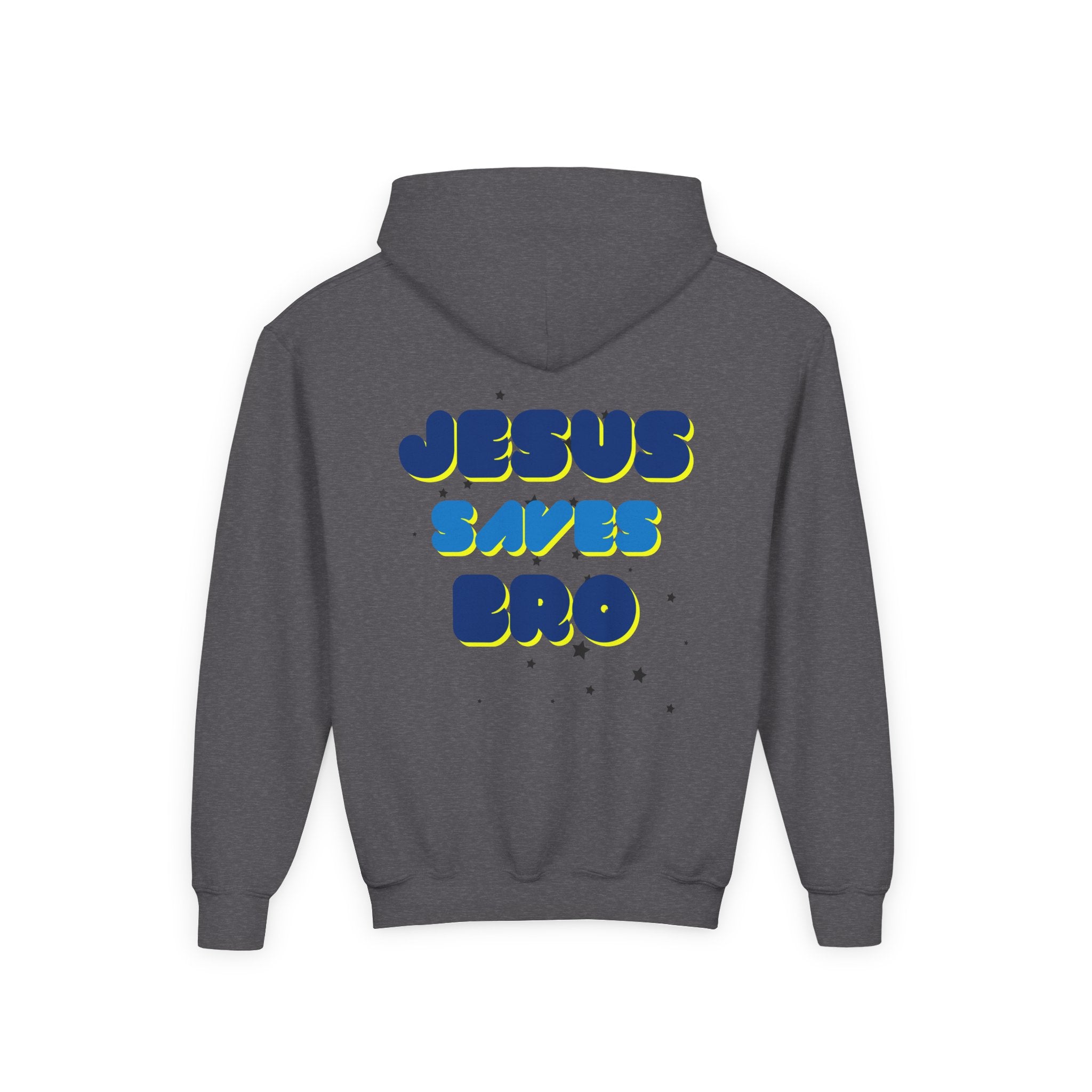 Youth Hoodie — "Jesus Saves Bro" Christian Graphic Pullover
