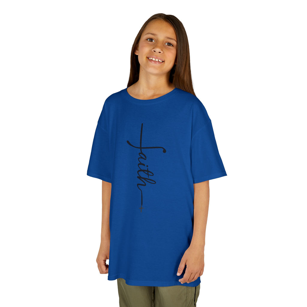 Kids Tee — Vertical "faith" Cross Script Graphic