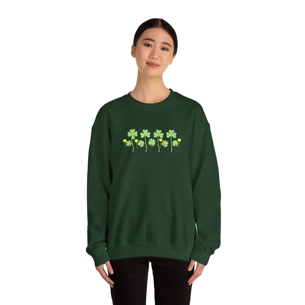 Embroidered St. Patrick's Day Shamrock Row Crewneck Sweatshirt