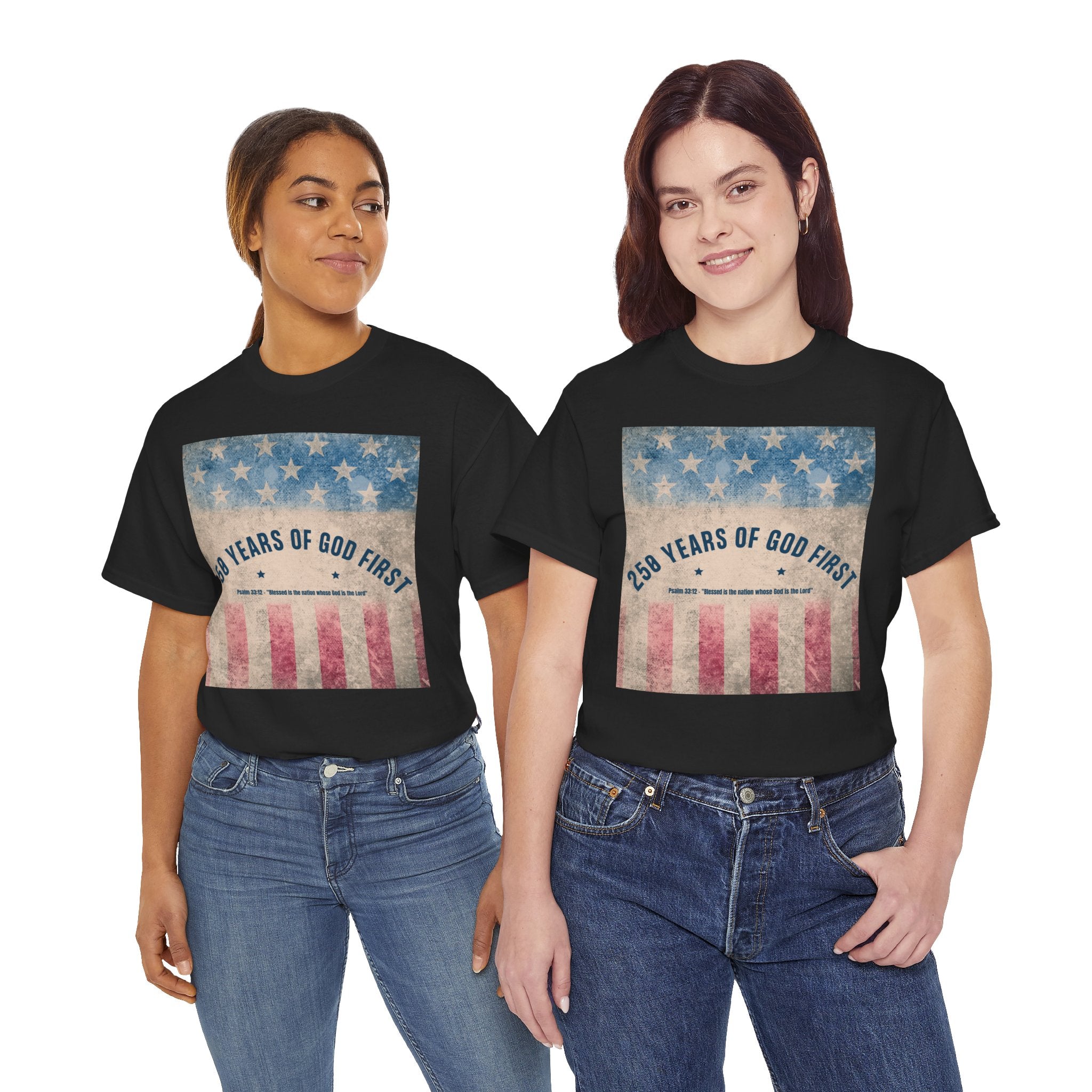 God First 250 Years Vintage American Flag  and Patriotic T-Shirt