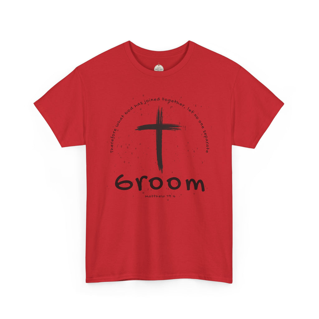 Groom Cross Tee — Christian Wedding Groom T-Shirt (Scripture Verse Design) - Christian - Matthew 19:6