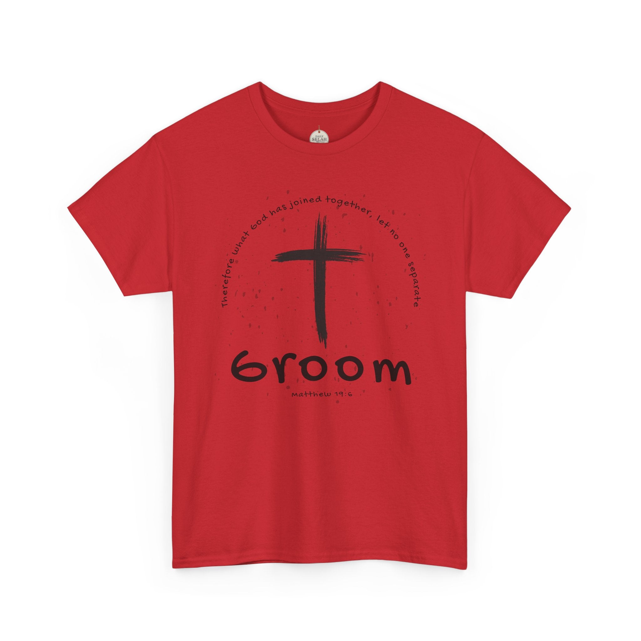 Groom Cross Tee — Christian Wedding Groom T-Shirt (Scripture Verse Design) - Christian - Matthew 19:6