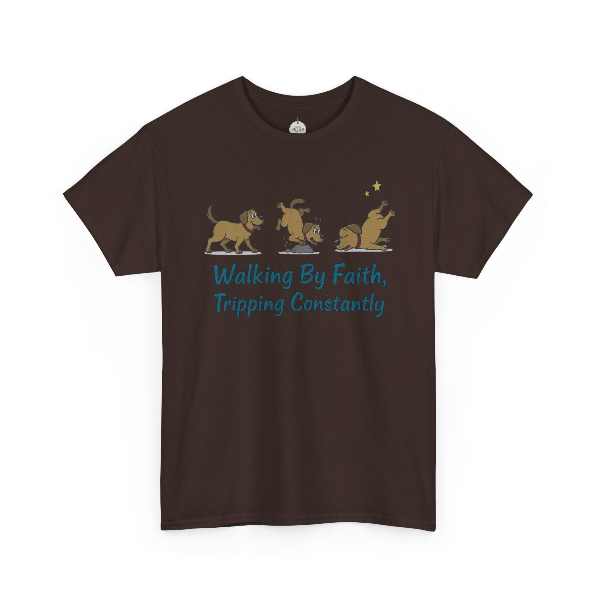 Faith Dog T-Shirt — "Walking By Faith, Tripping Constantly" Cute Christian Tee