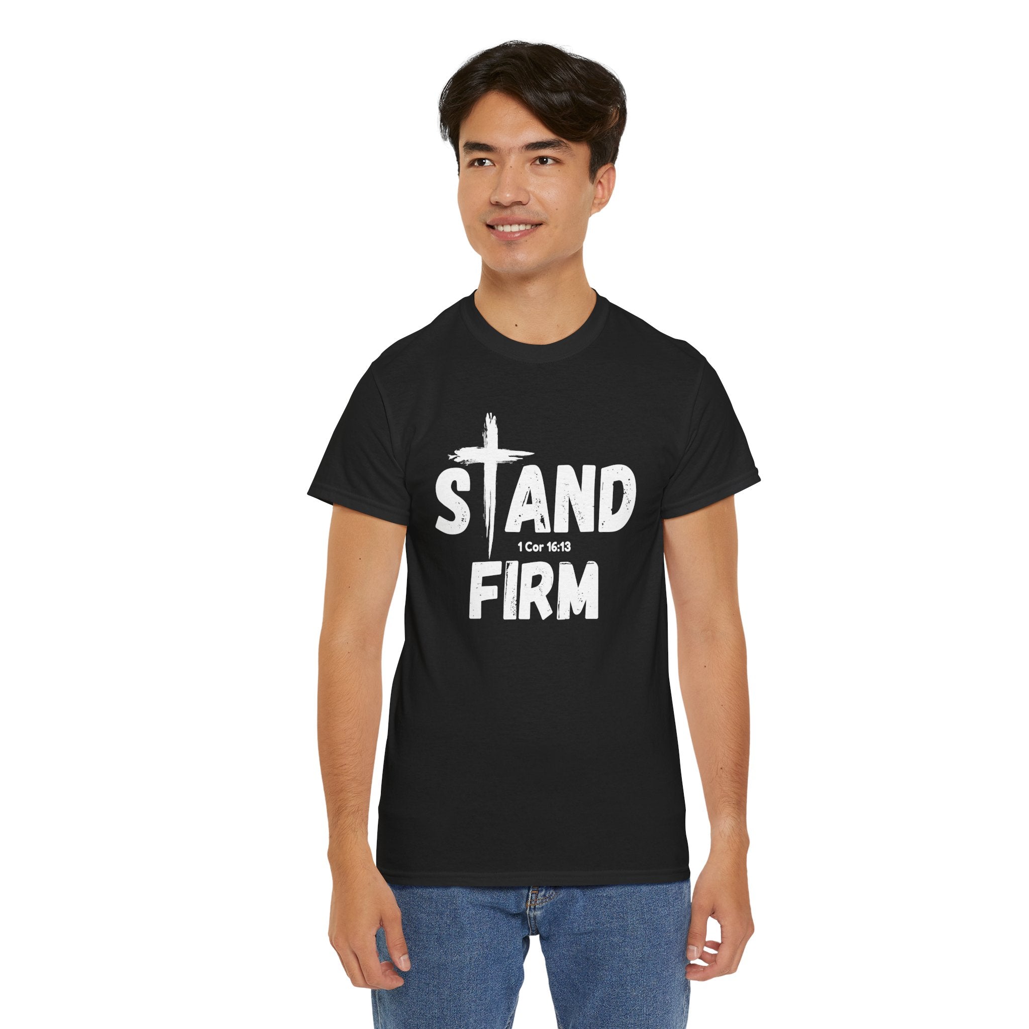 Stand Firm T-Shirt — Christian Faith Tee with Cross & 1 Cor 16:13 Inspirational Design