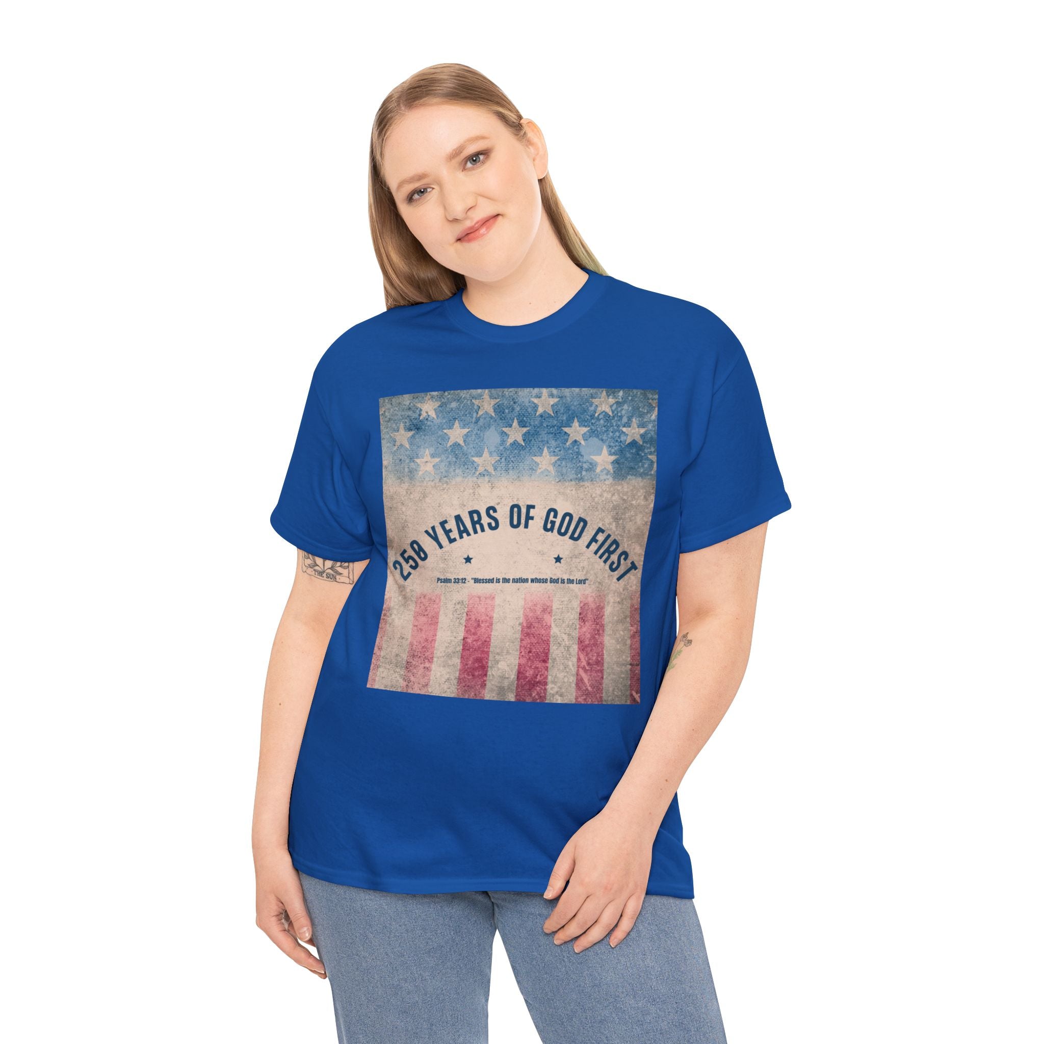 God First 250 Years Vintage American Flag  and Patriotic T-Shirt