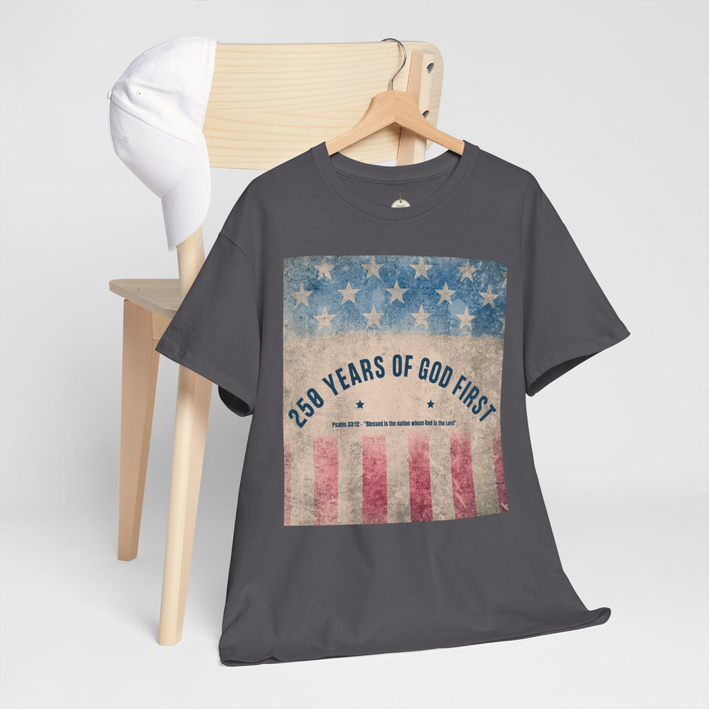 God First 250 Years Vintage American Flag  and Patriotic T-Shirt