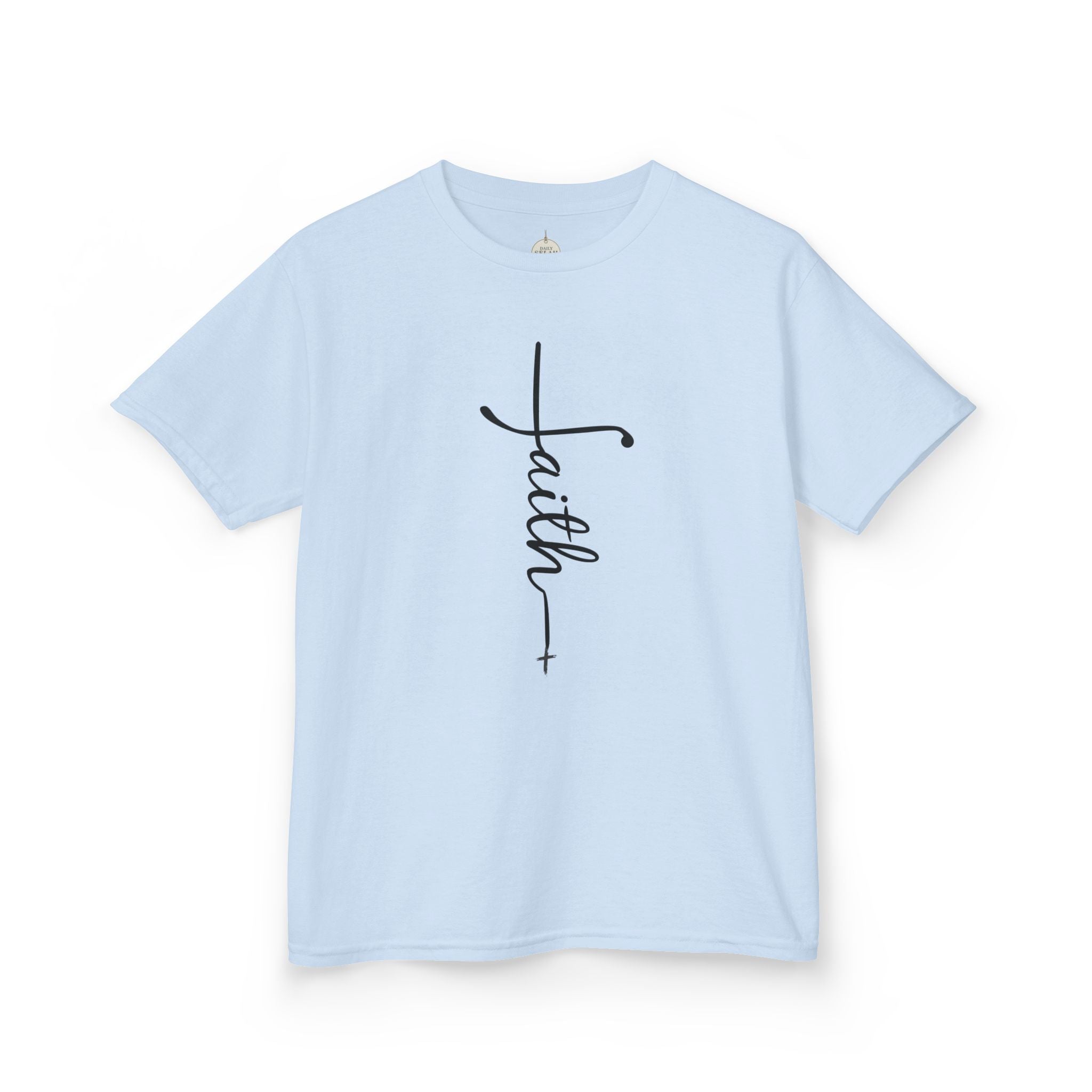 Kids Tee — Vertical "faith" Cross Script Graphic