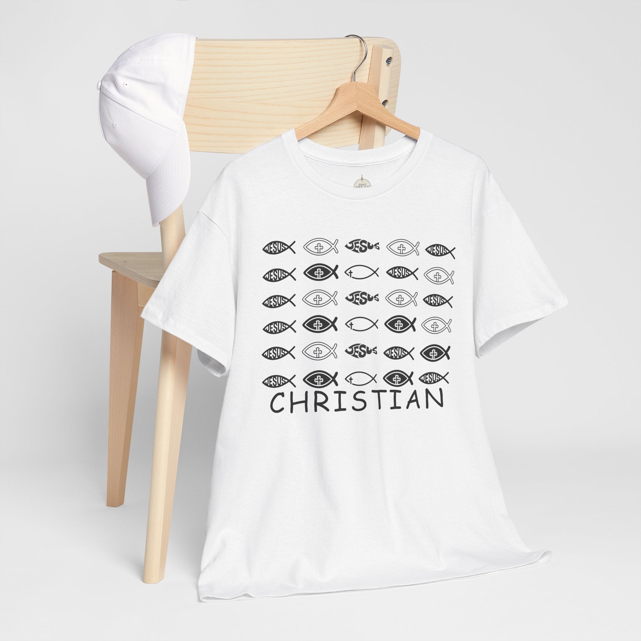 Christian Fish Pattern T‑Shirt — Ichthys Faith Tee - JESUS FISH