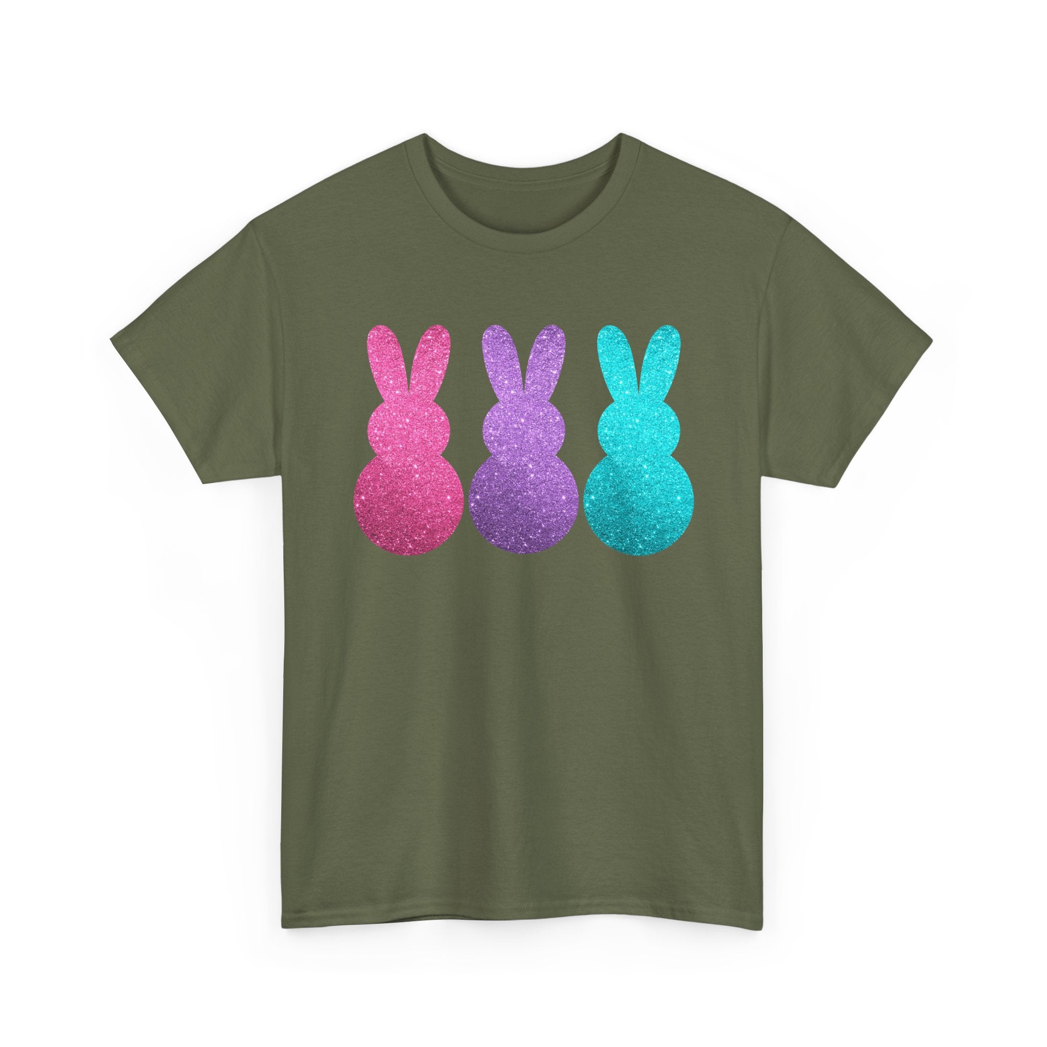 Glitter Pastel Bunny Trio Tee | Easter Rabbit Silhouette Shirt