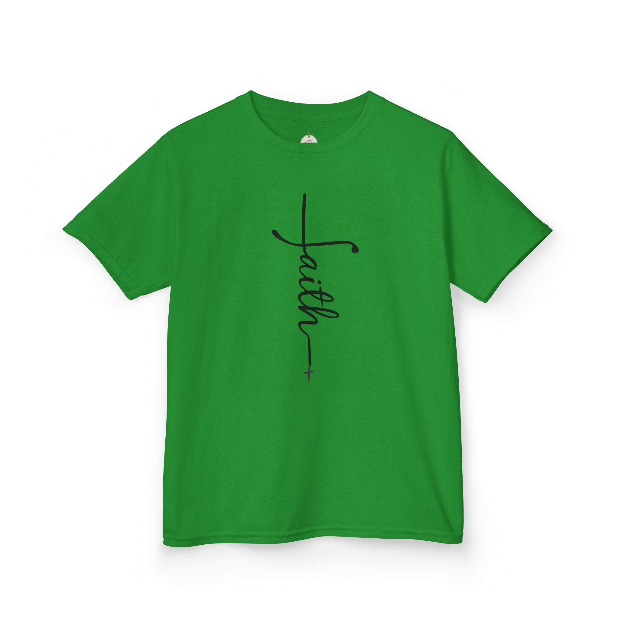 Kids Tee — Vertical "faith" Cross Script Graphic