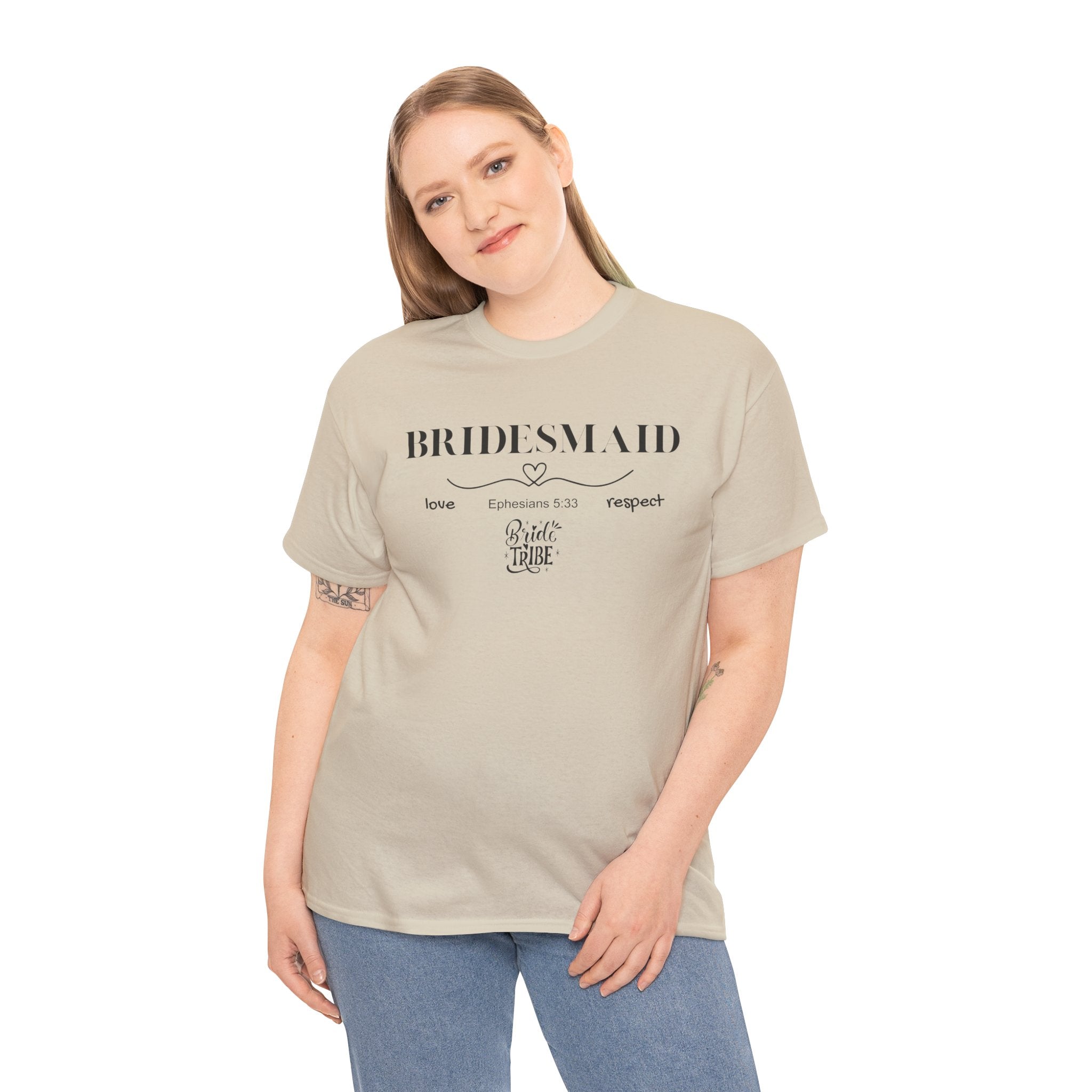 Bridesmaid T-Shirt — Elegant Script Bridal Party Tee (‘Bridesmaid’ with Heart) - Christian