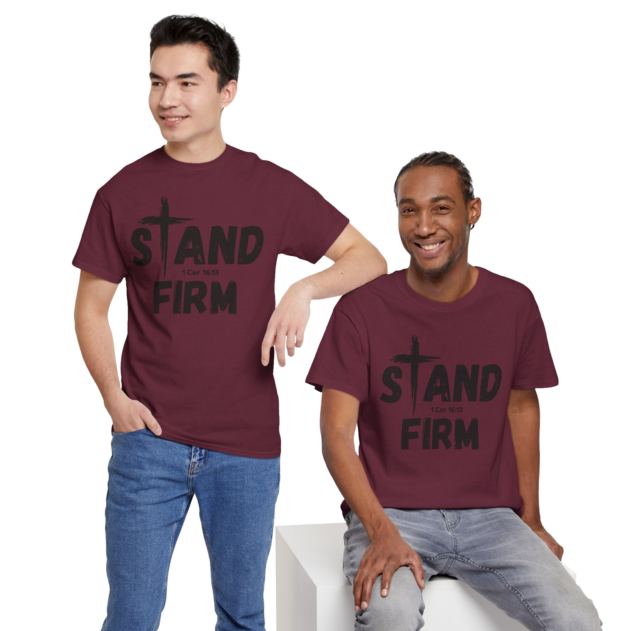 Stand Firm T-Shirt — Christian Faith Tee with Cross & 1 Cor 16:13 Inspirational Design