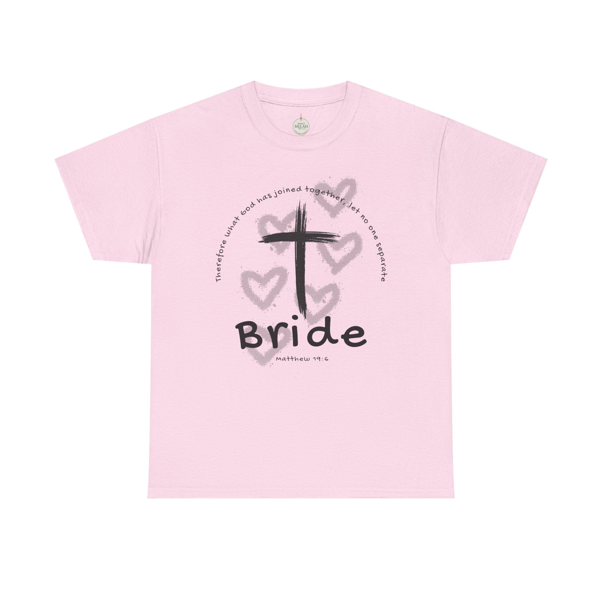 Bride T-Shirt — Christian Cross & Hearts Bridal Faith Tee - Christian - Matthew 19:6