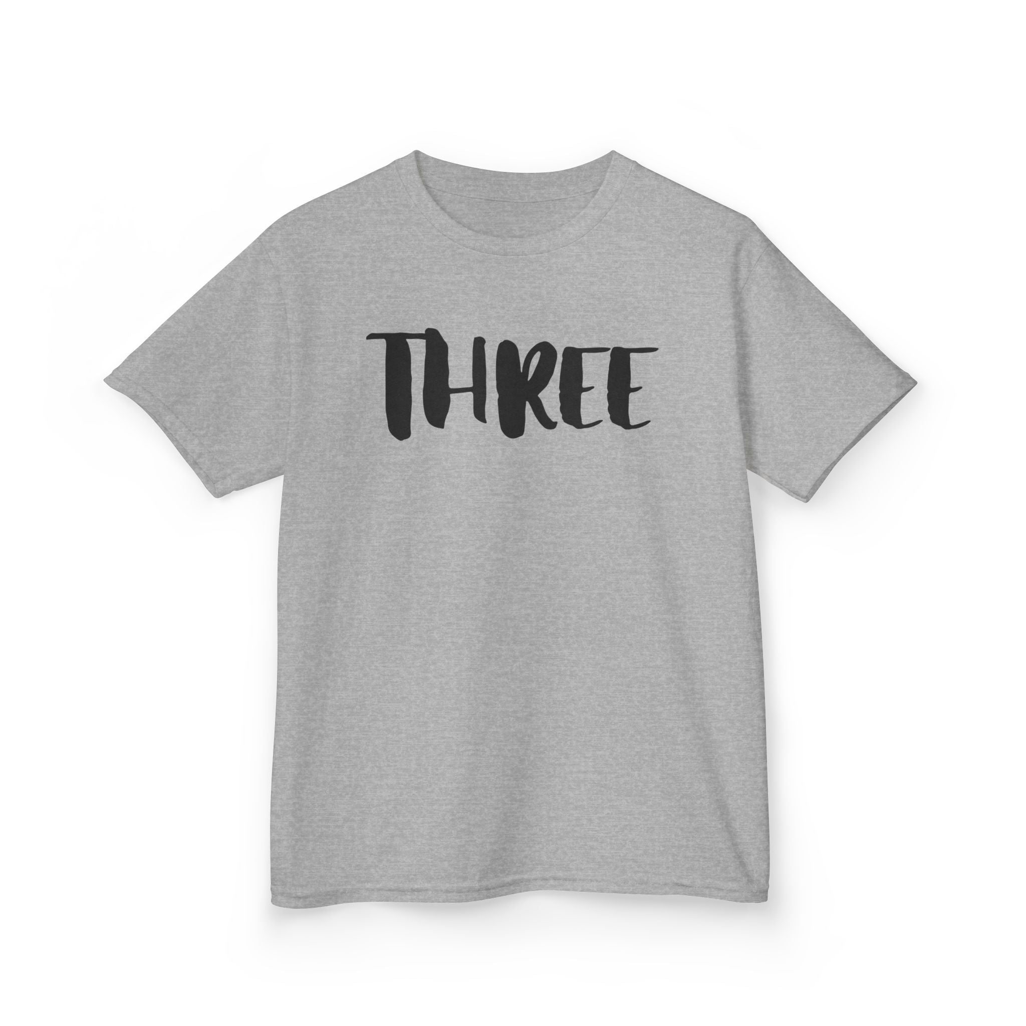Kids Tee — "Three" Birthday Shirt, 3rd Birthday Toddler T‑Shirt