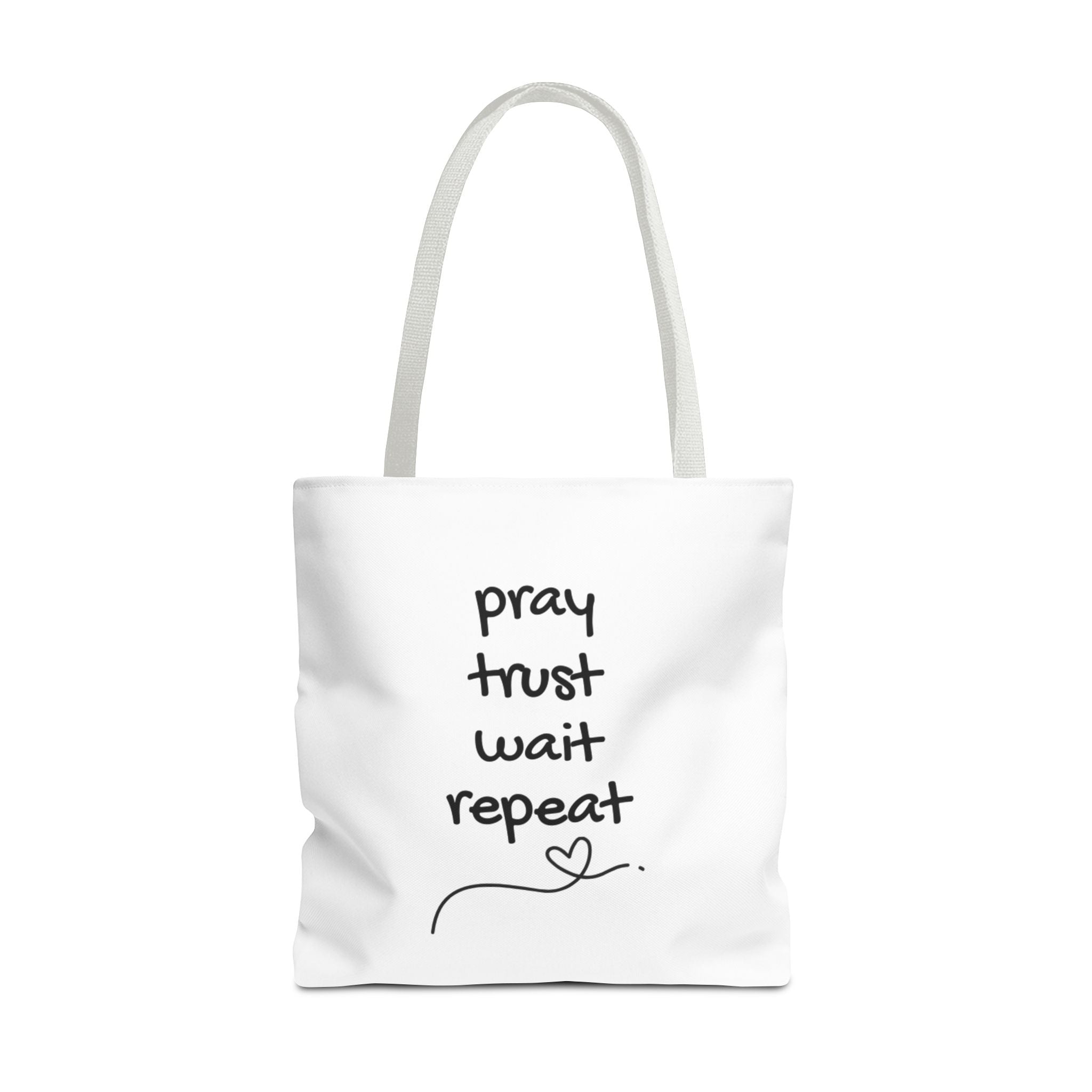Pray Trust Wait Repeat Tote Bag — Inspirational Faith Canvas Tote