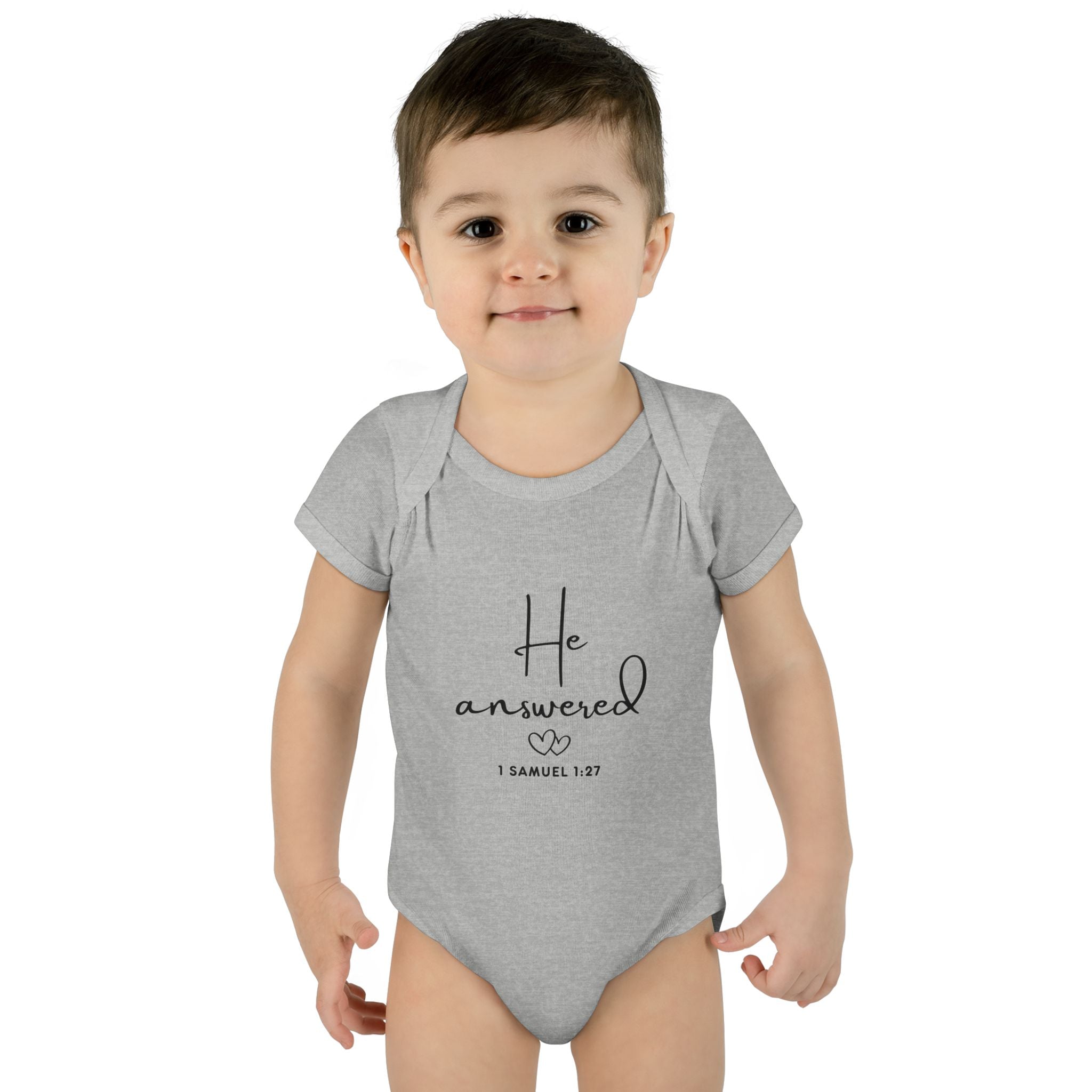 He Answered Infant Bodysuit | 1 Samuel 1:27 Scripture Baby Onesie
