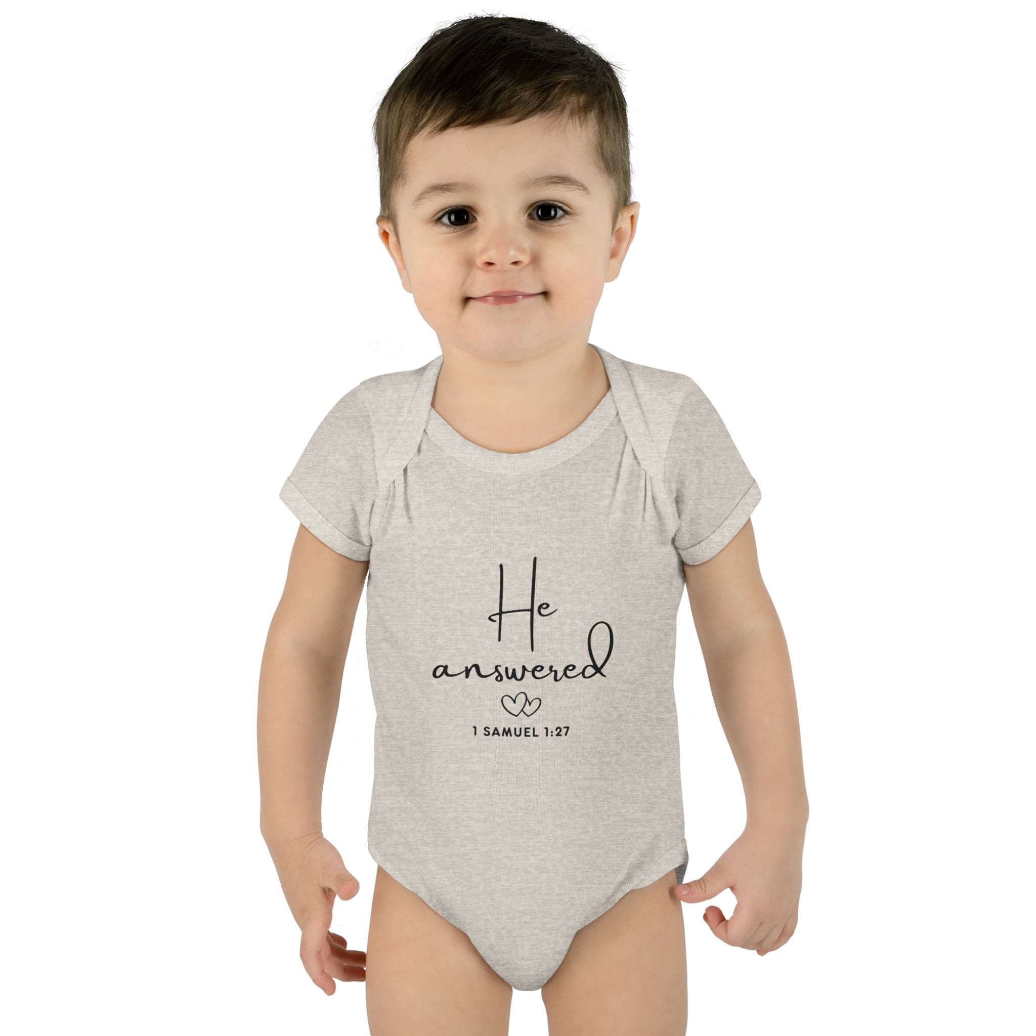He Answered Infant Bodysuit | 1 Samuel 1:27 Scripture Baby Onesie
