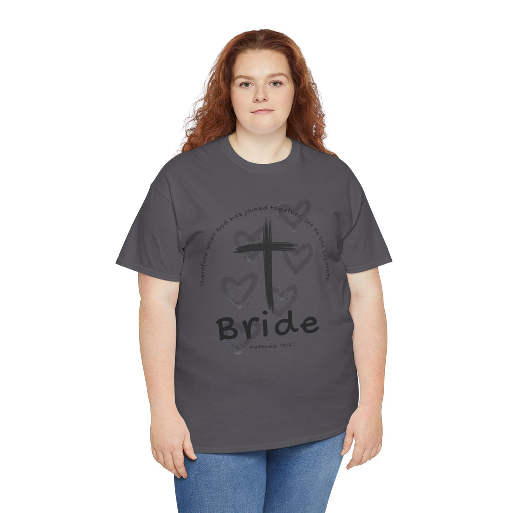 Bride T-Shirt — Christian Cross & Hearts Bridal Faith Tee - Christian - Matthew 19:6