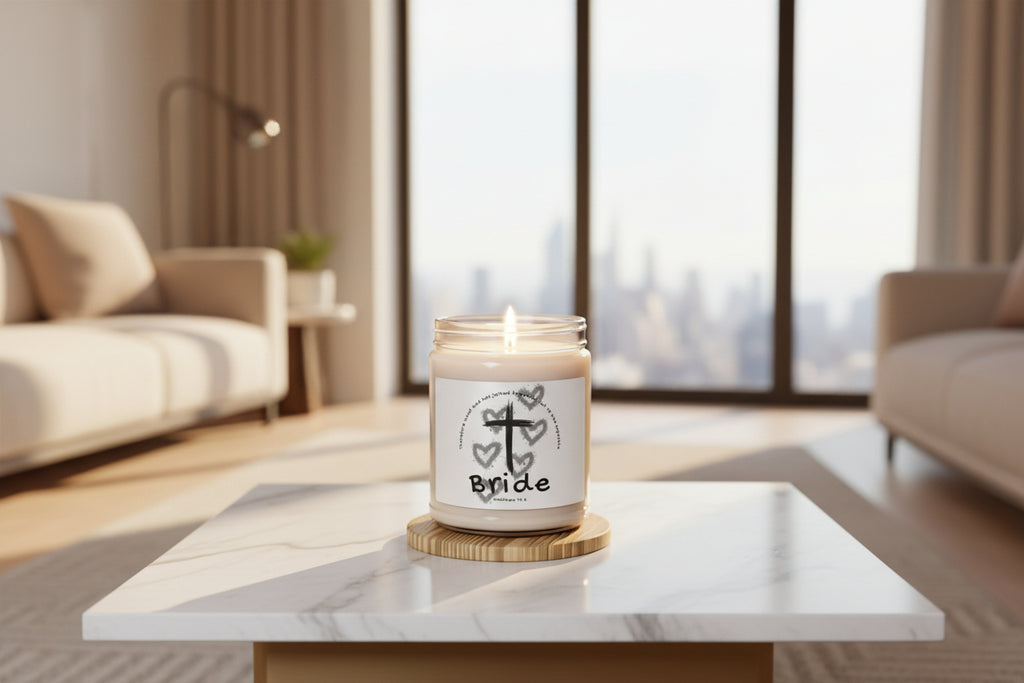 Bride Soy Candle — Christian Cross & Hearts Scented Jar (9oz)