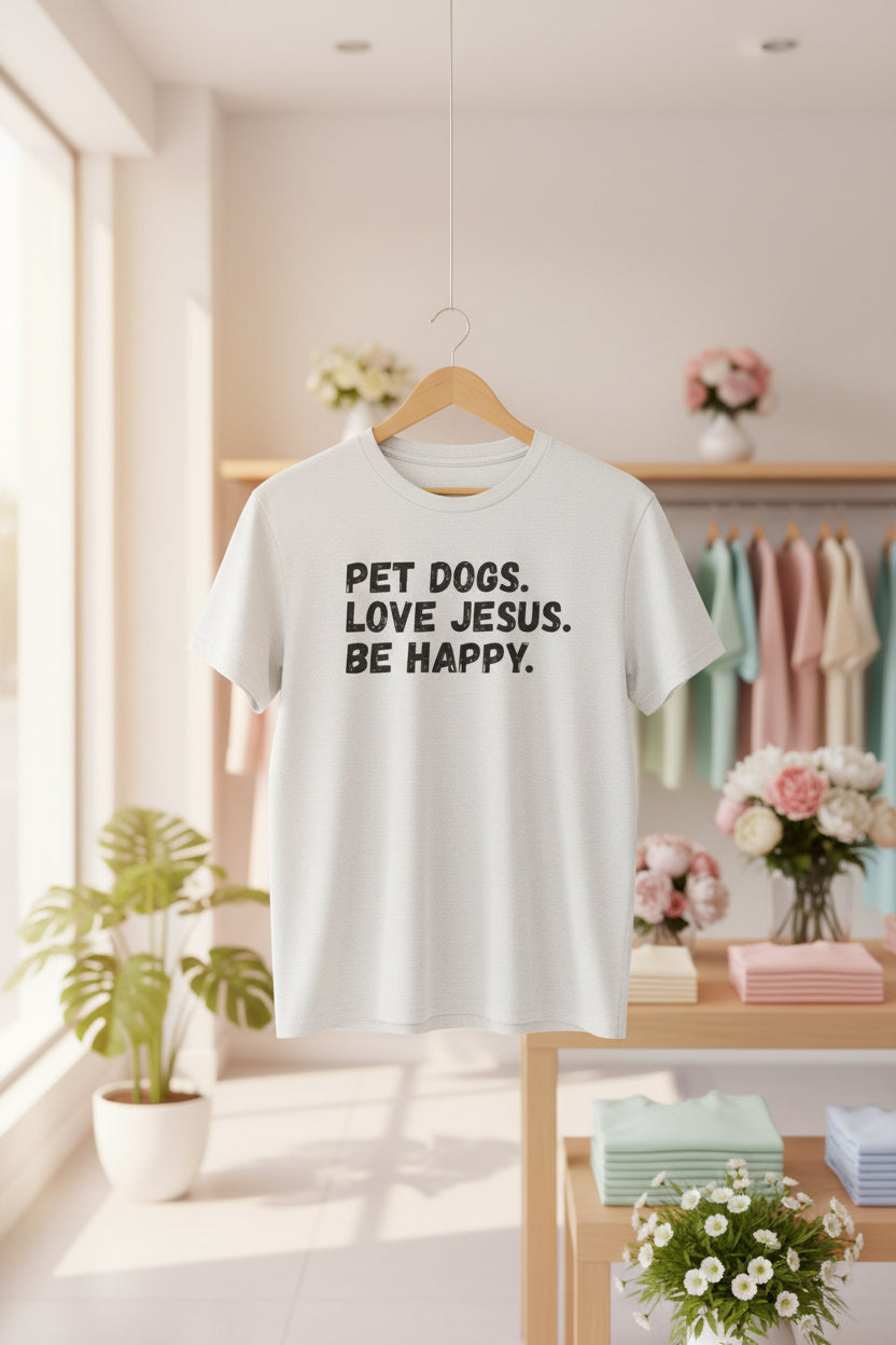 Pet Dogs. Love Jesus. Be Happy. T-Shirt