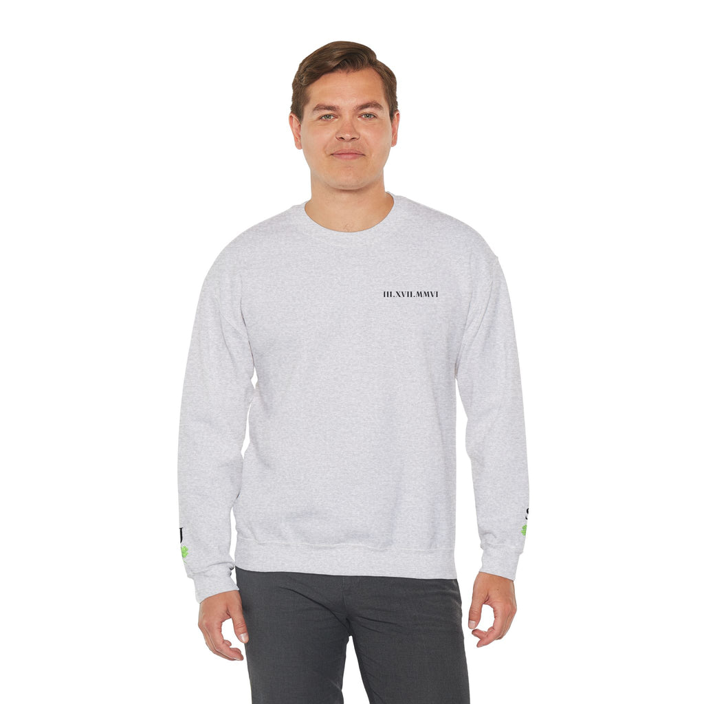 Embroidered - Personalized - Couples - Crewneck Sweatshirt — Minimal 'Human Being' Chest Text with Small Sleeve Floral Accents